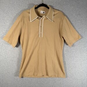 Vintage short sleeve polo womens large beige ribbed shirt